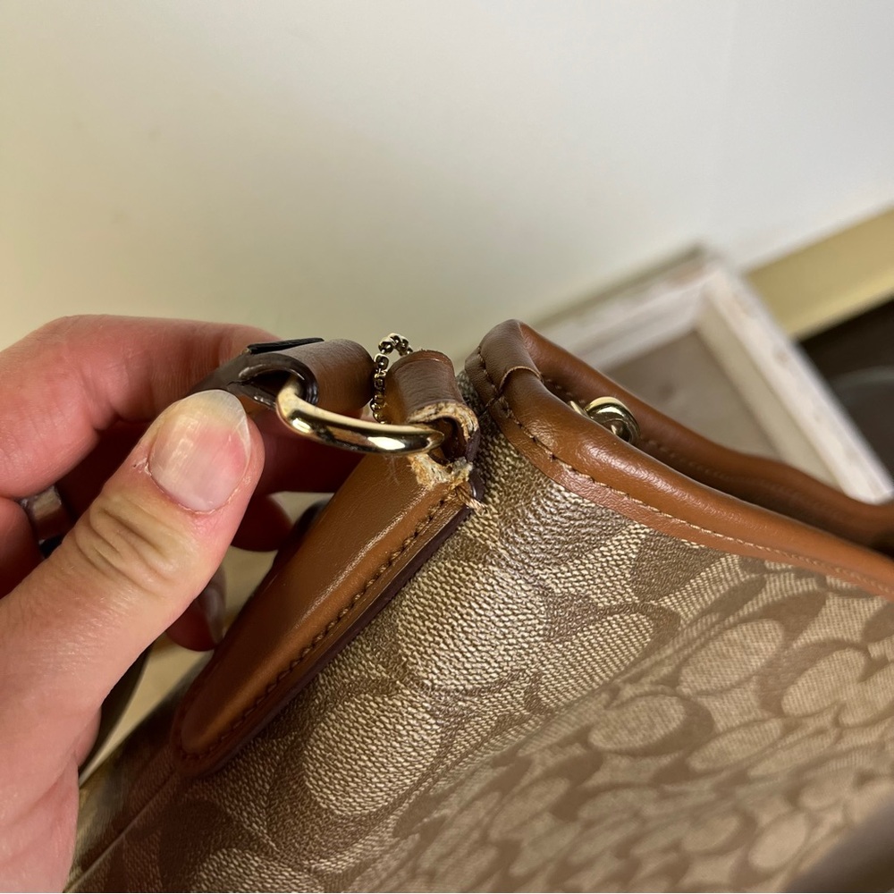 Coach Signature File Crossbody F58297 Brown Tan Logo Leather Trim Messenger Bag - Picture 14 of 16